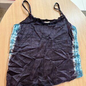 Tina Jo Tank Top XS Xtra Small Black and Blue Rayon Fringe Adjustable Straps